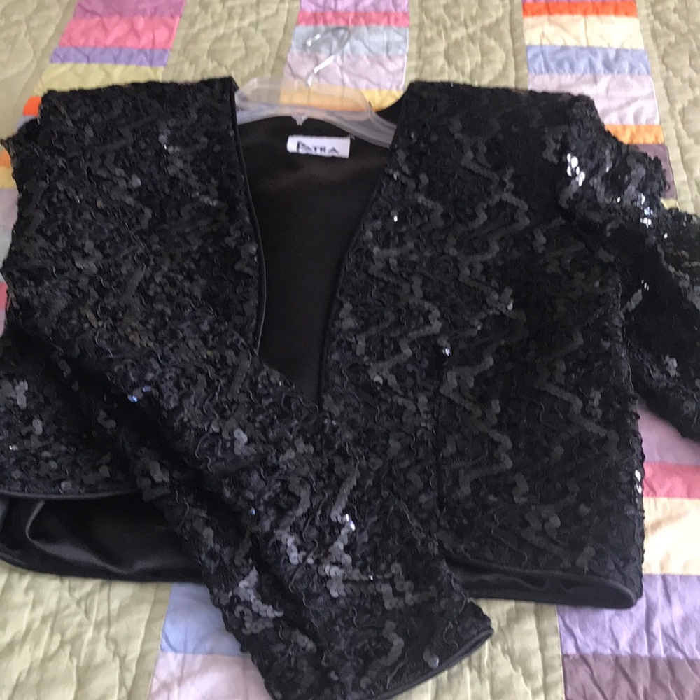 Black, cropped, Bolero style jacket with sequins